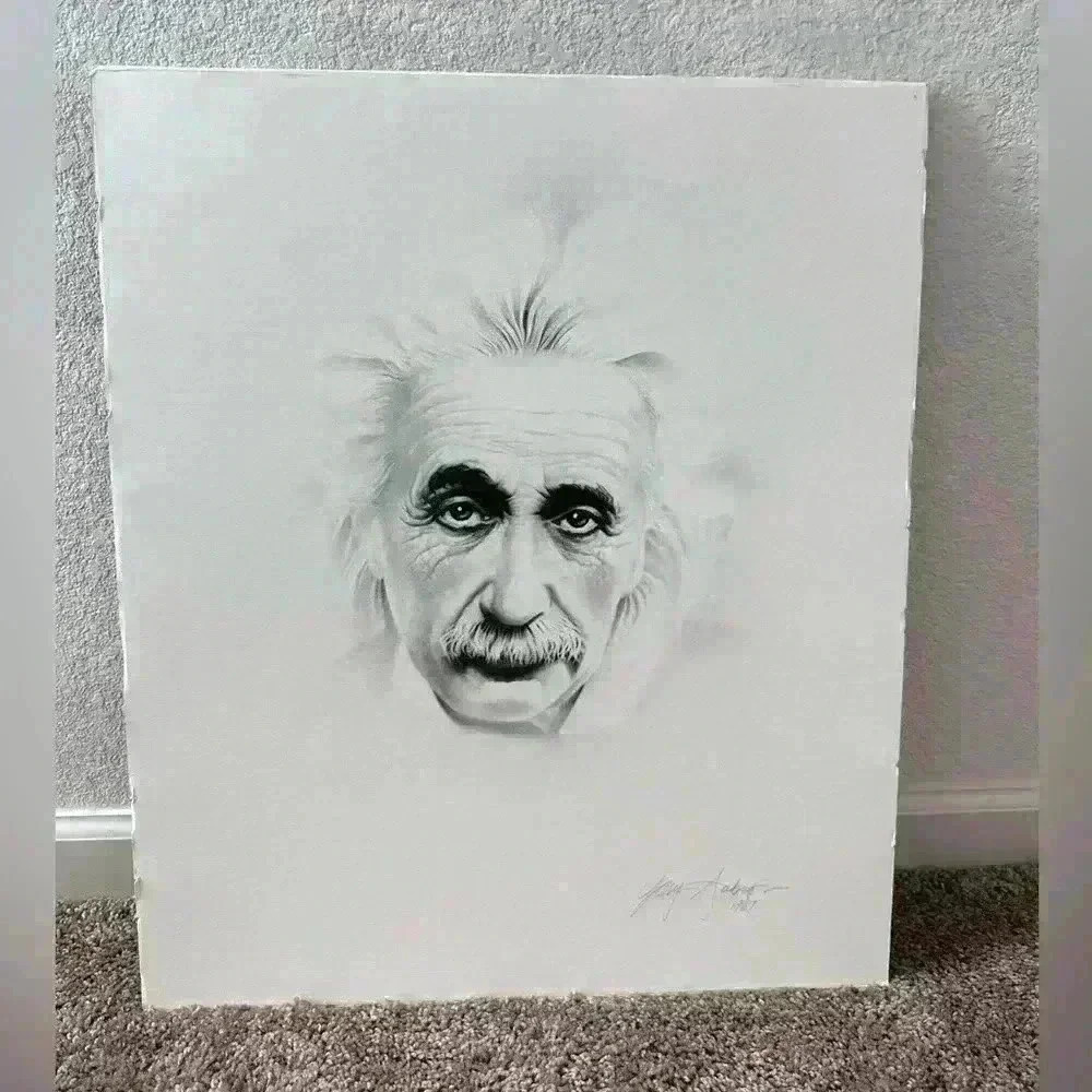 Gary Saderup Albert Einstein Art 24x20 signed stone drawing print 1987